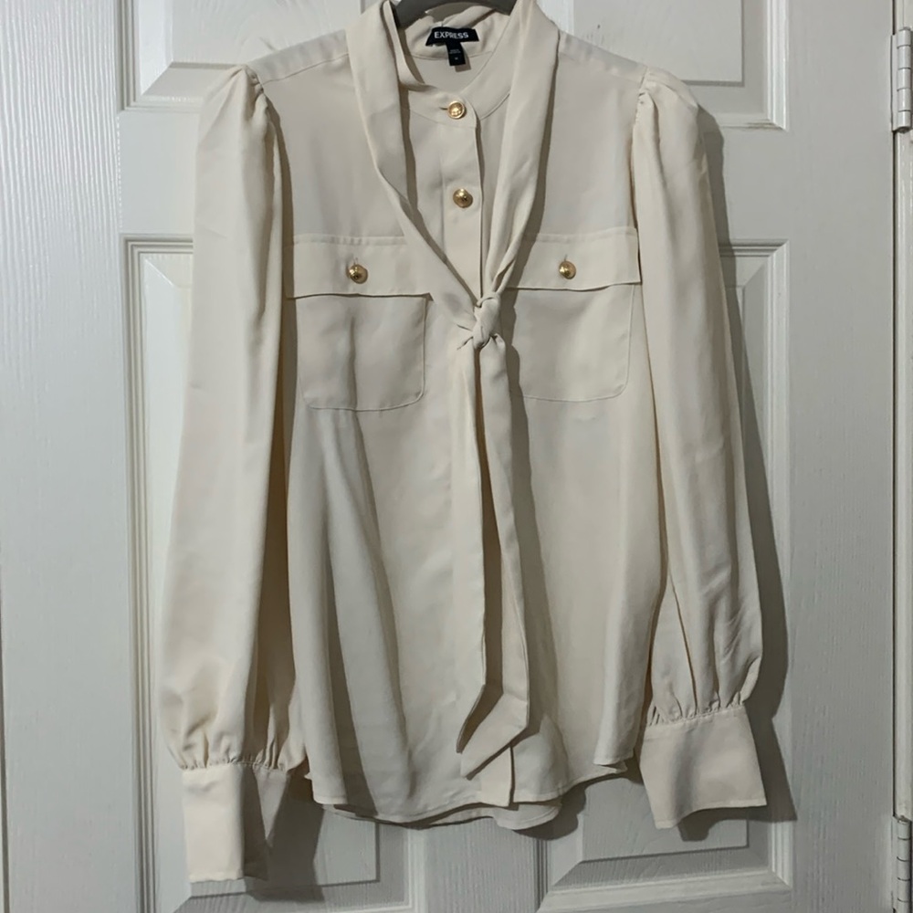 Express Cream Blouse with Gold Accents